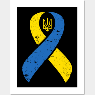 Ukraine Ribbon Ukrainian Pride Love and Unity Distressed Design Posters and Art